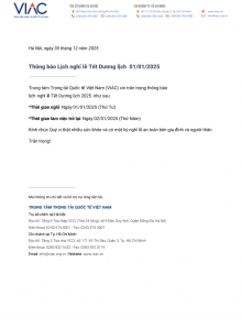 Thông Báo lịch nghỉ lễ Tết Dương lịch 2025