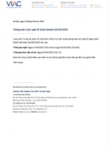 Thông báo Lịch nghỉ lễ Quốc khánh 02/09/2025