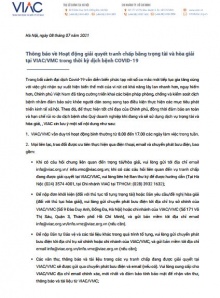 Thông báo về Hoạt động giải quyết tranh chấp bằng trọng tài và hòa giải tại VIAC/VMC trong thời kỳ dịch bệnh COVID-19  