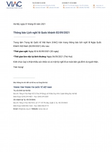 Thông báo Lịch nghỉ lễ Quốc khánh 02/09/2021