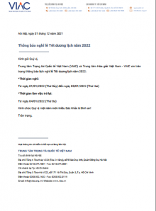 Thông báo nghỉ lễ Tết dương lịch năm 2022