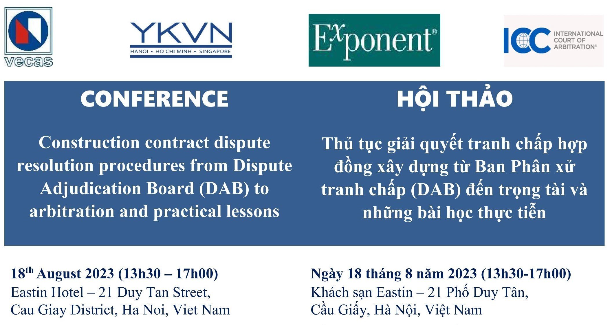 Event] Conference On “Construction Contract Dispute Resolution Procedures  From Dispute Adjudication Board (Dab) To Arbitration And Practical Lessons”  | Vietnam International Arbitration Center